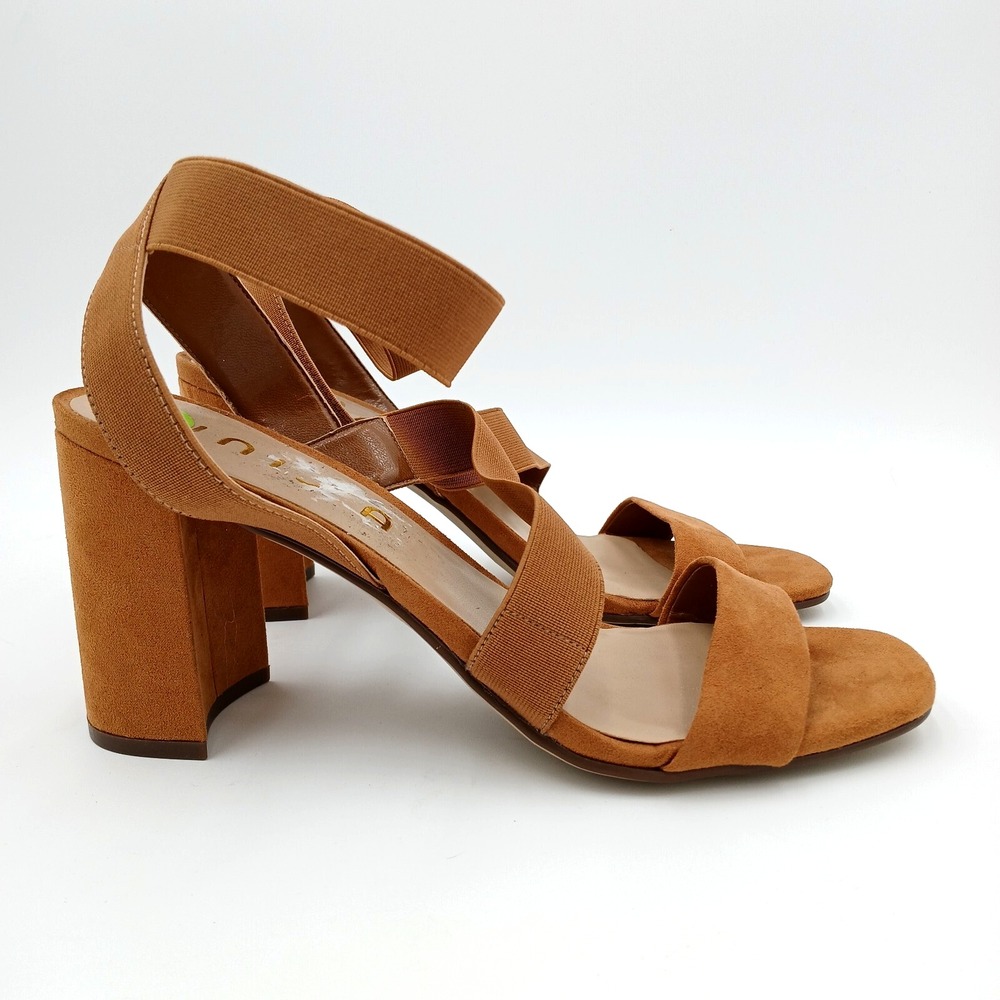 Unisa Dahna Block Heel Women's Sandals Brown Faux Suede Elastic Size 9.5 M